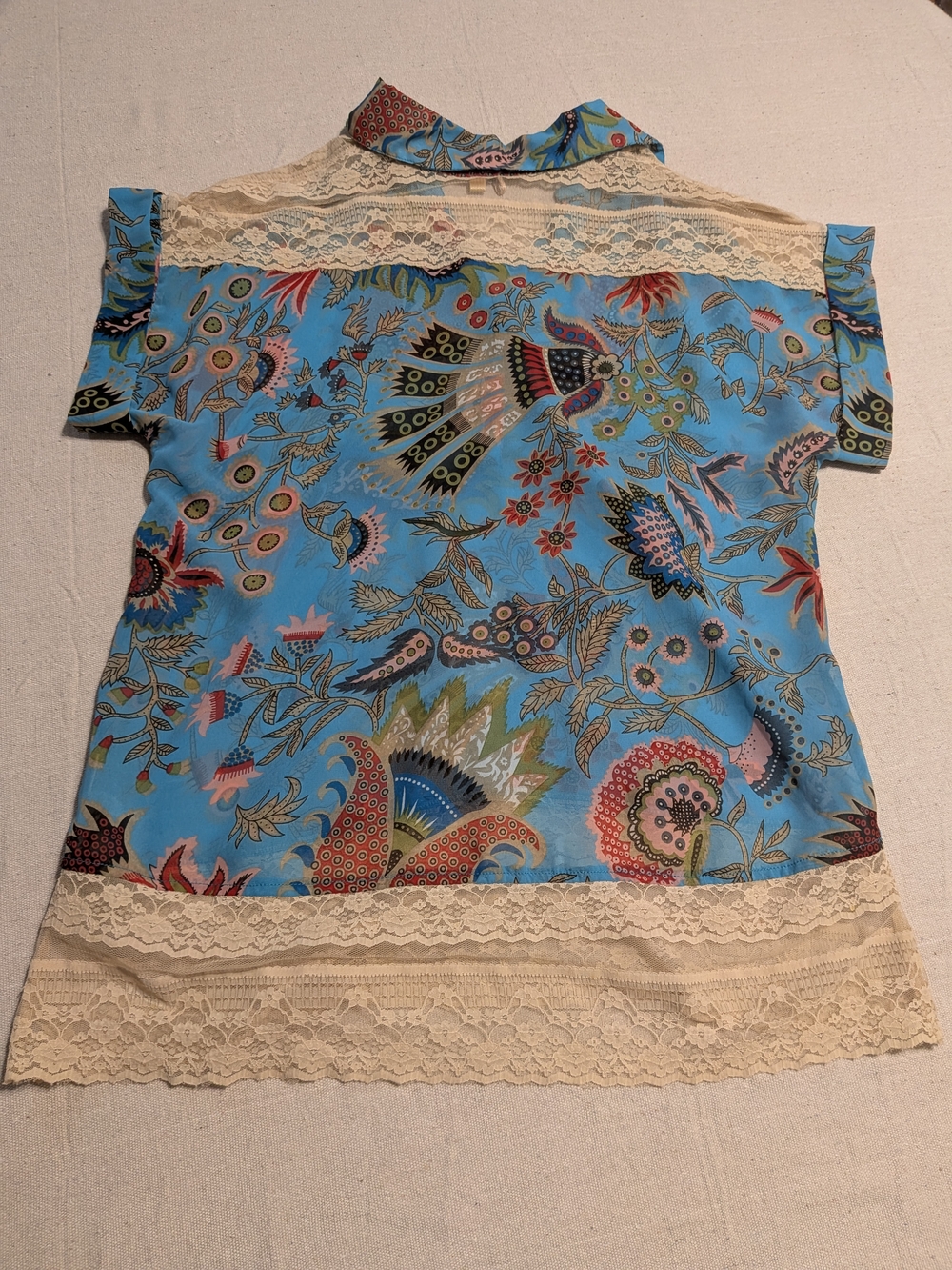 Boho Floral Lace Trim Short Sleeve Top Festival Unique - Picture 4 of 10